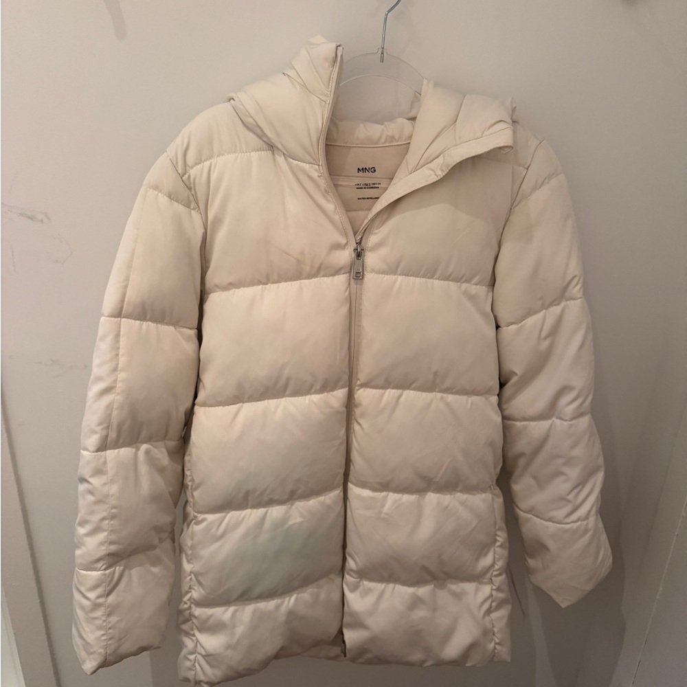 Mango White Puffer Coat with Hood